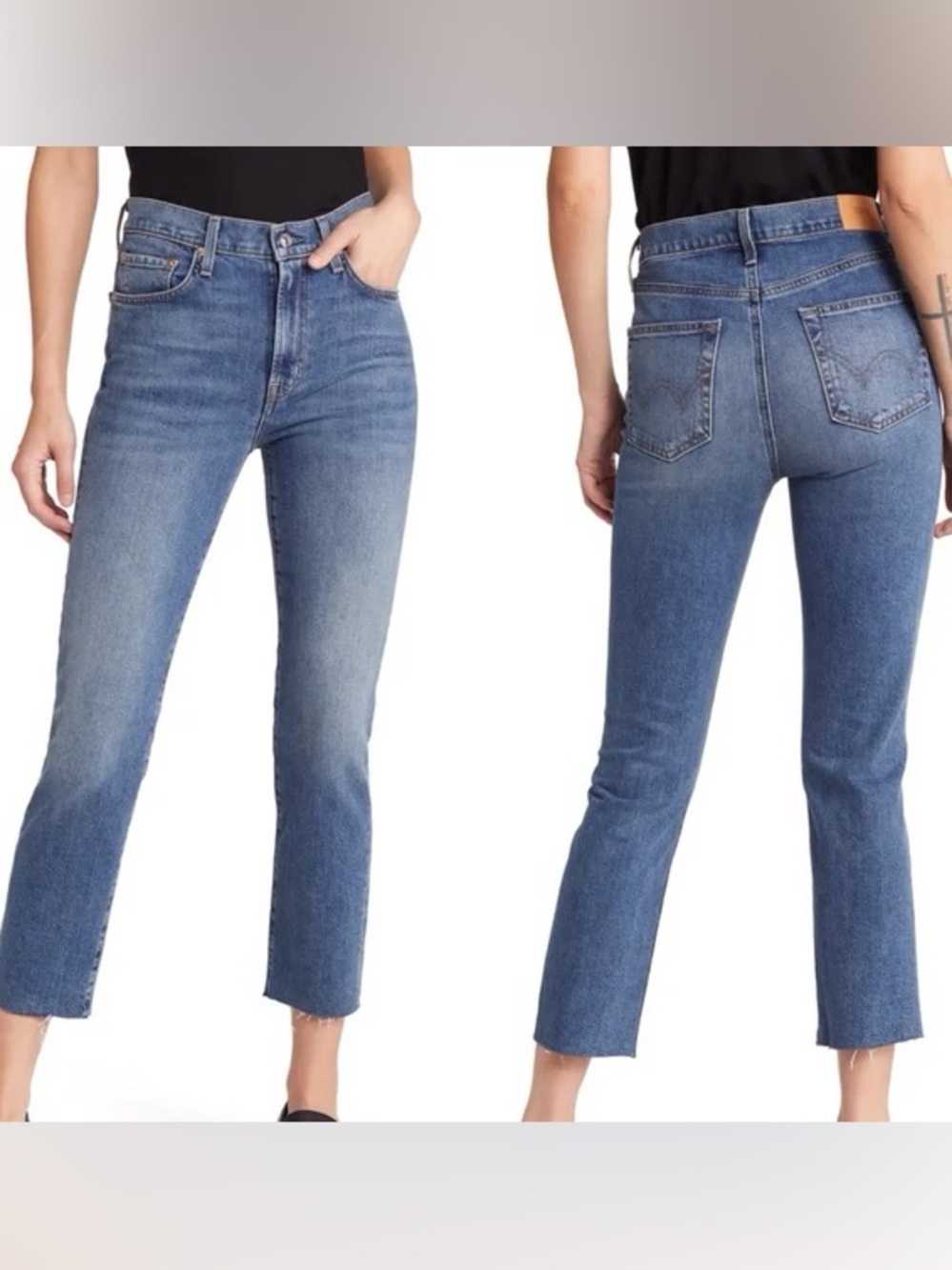 Edwin Bree Slim Straight Raw Hem High Rise Crop Denim Jeans